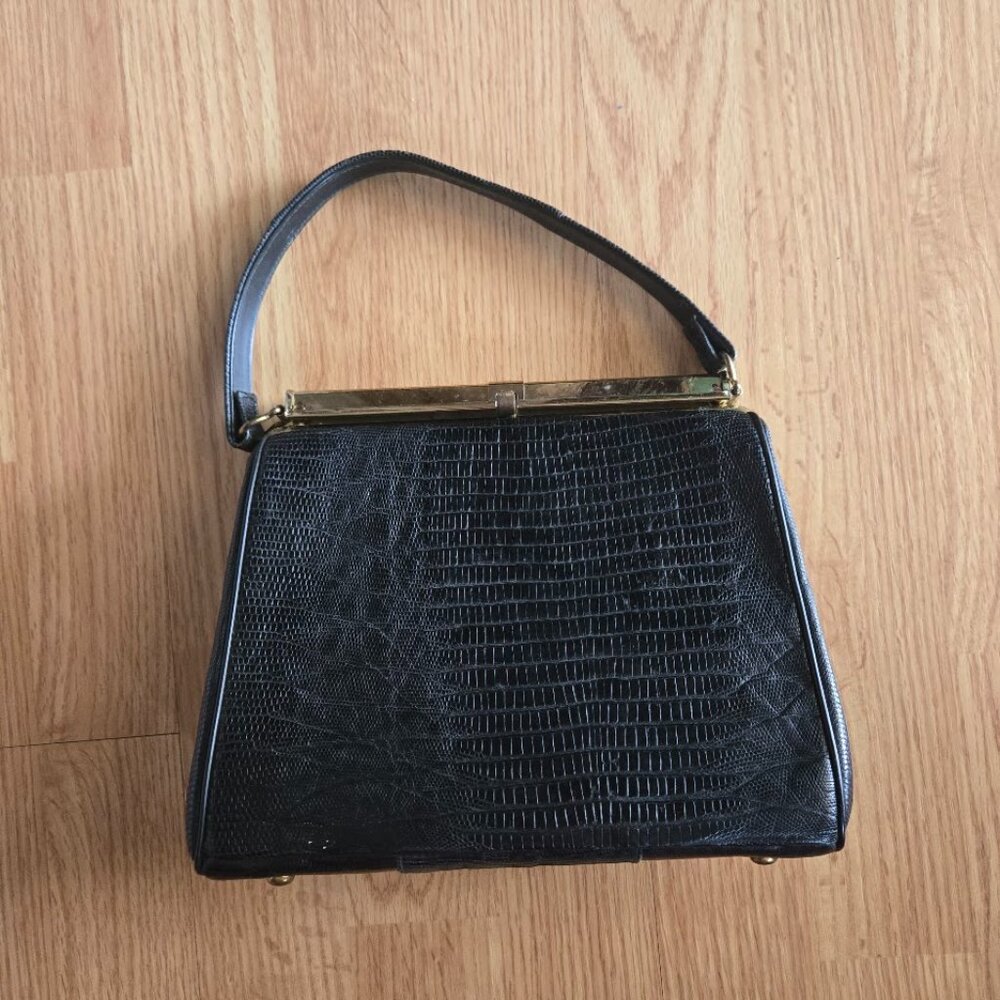 Vintage‎ Sterling Genuine Lizard Leather Top Handle Bag